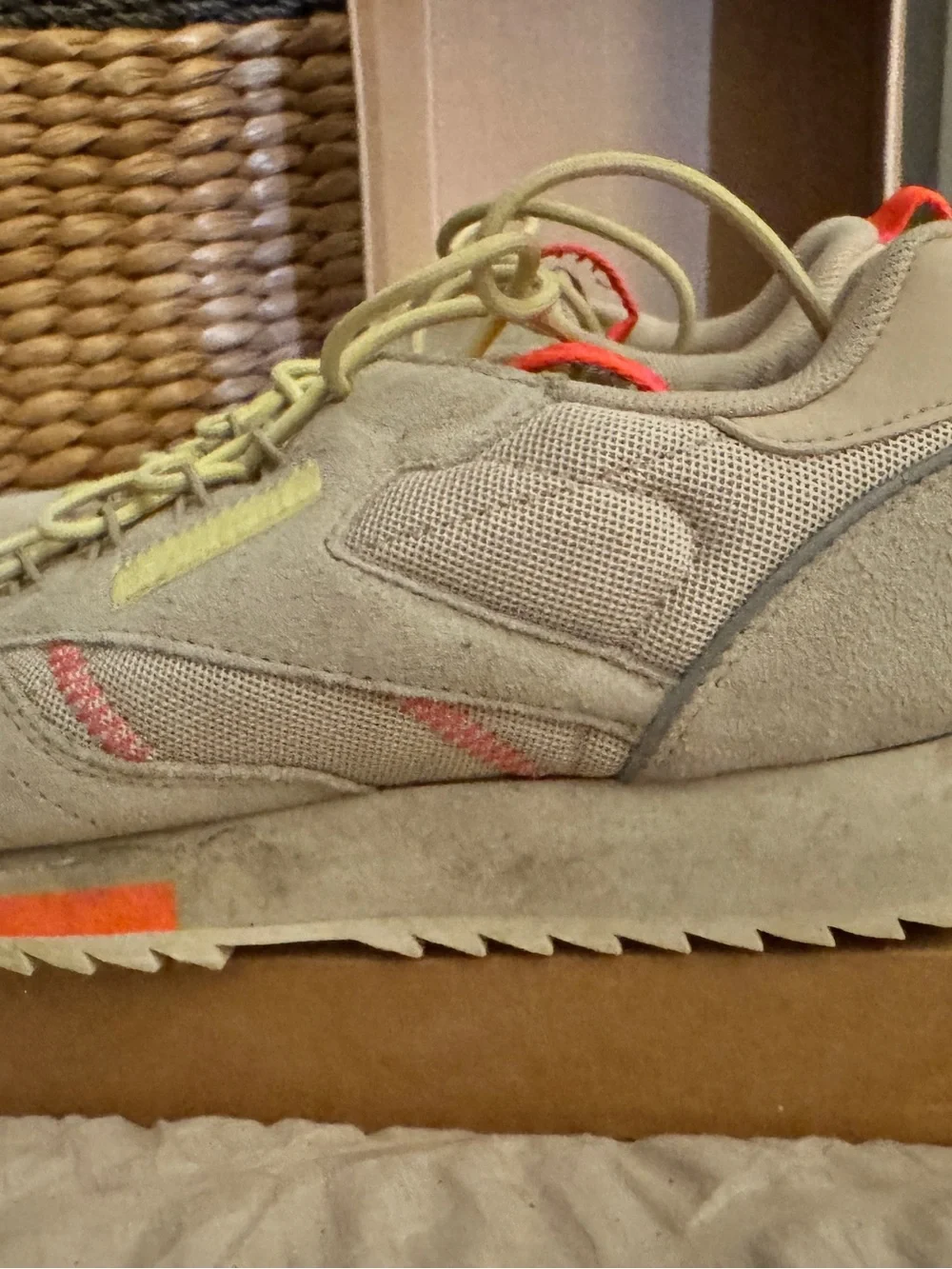 Reebok Beige Athletic Sneakers with Orange and Yellow Accents - hardly worn!